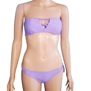 Volcom Simply Solid Strapless Bandeau Bikini Set Purple Size S NWT Surf Swim